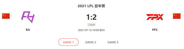 “2021LPL夏季赛7.12RA vs FPX比赛介绍