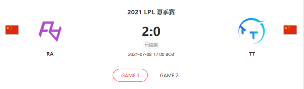 “2021LPL夏季赛7.8RA vs TT比赛介绍