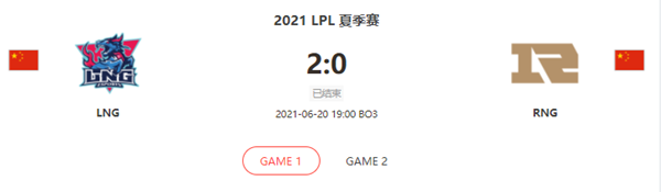 “2021LPL夏季赛6.20LNG vs RNG比赛介绍